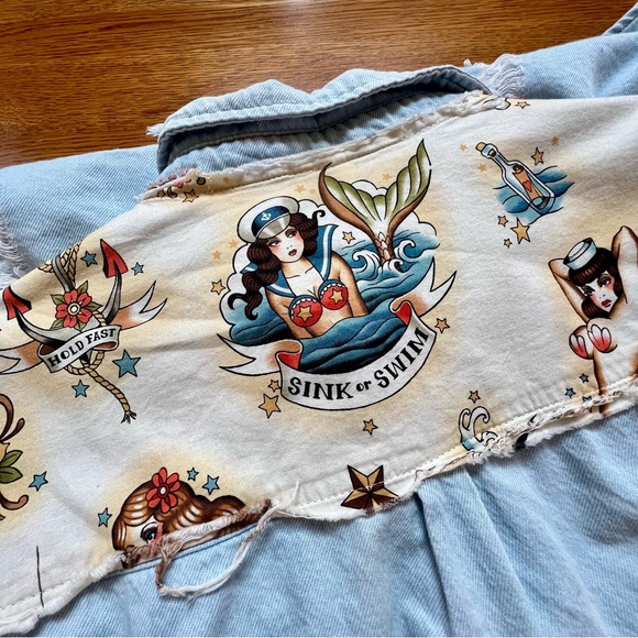 ⭐️ The Nu Vintage Denim Chambray Vintage Pin Up Style Button Down Shirt Jacket L - Picture 5 of 16